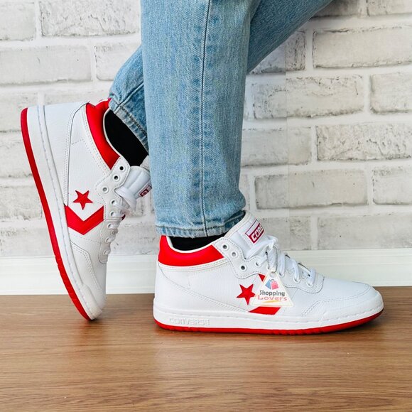 ⭐Converse Fastbreak Pro Mid Leather Sz 7 Women's Shoes Sneaker White Red A10200C - Picture 1 of 11